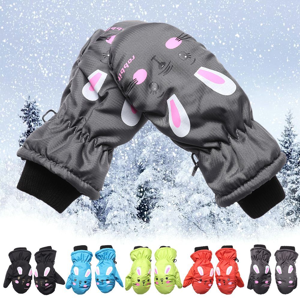 Kids Winter Ski Gloves Children Boys Girls Cute Cartoon Rabb