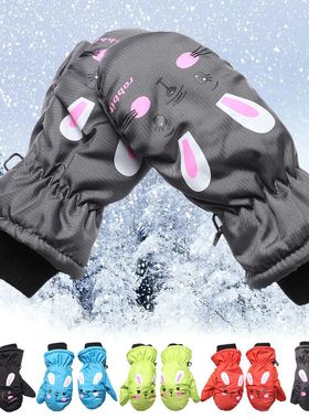 Kids Winter Ski Gloves Children Boys Girls Cute Cartoon Rabb