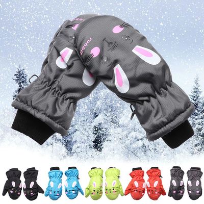 Kids Winter Ski Gloves Children Boys Girls Cute Cartoon Rabb