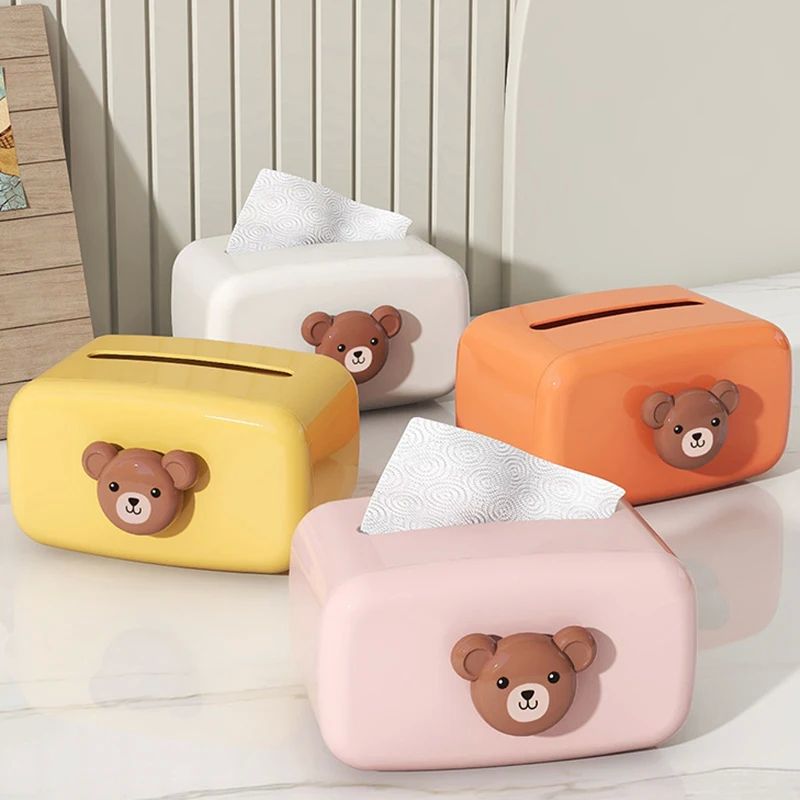 Cute Bear Tissue Box Nordic Roll Paper Storage Box Round Sha