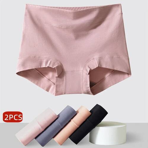 2pcs Women Cotton Panties High-Rise Plus Size M-4XL Female U
