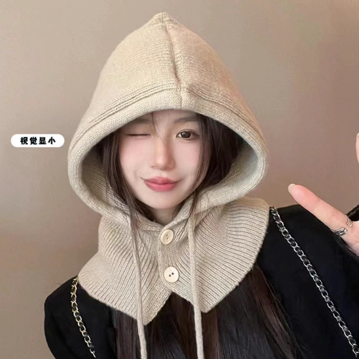 Warm knit ear protection neck hooded women's style