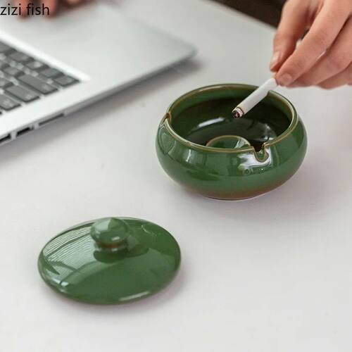 Kiln Changes Ceramic Ashtray with Lid Soot Storage Box Anti