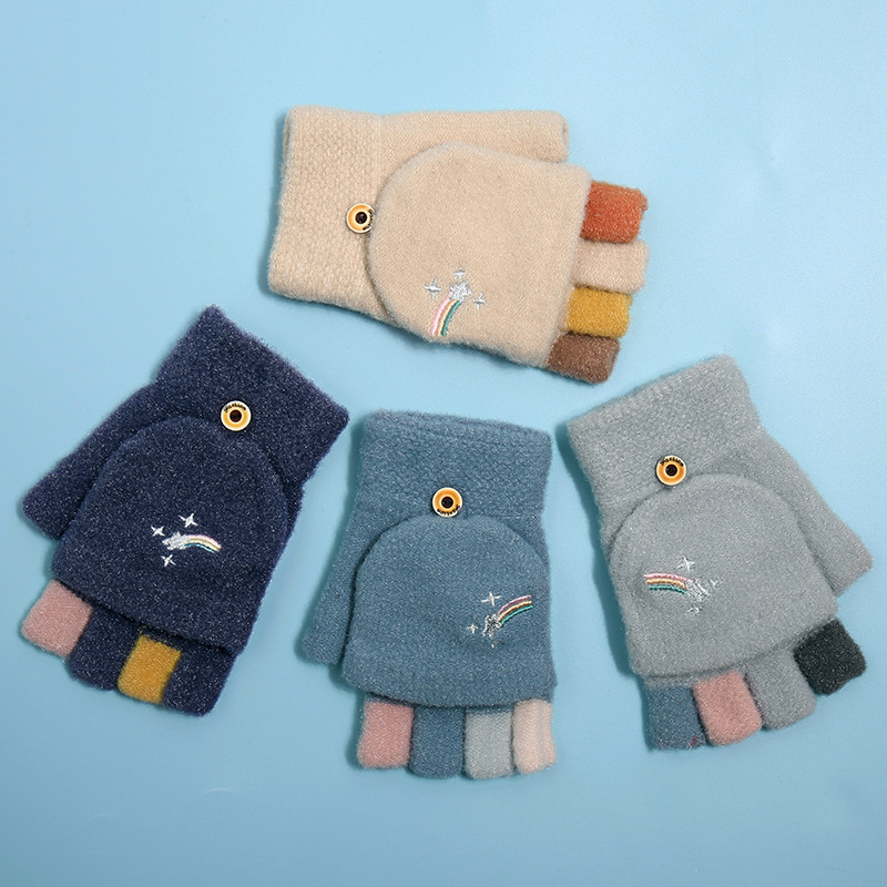 Knitted gloves with fur added for warmth, half finger