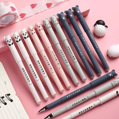 12pcs Animals Panda Erasable Gel Pen 0.5mm Blue Black Erasab