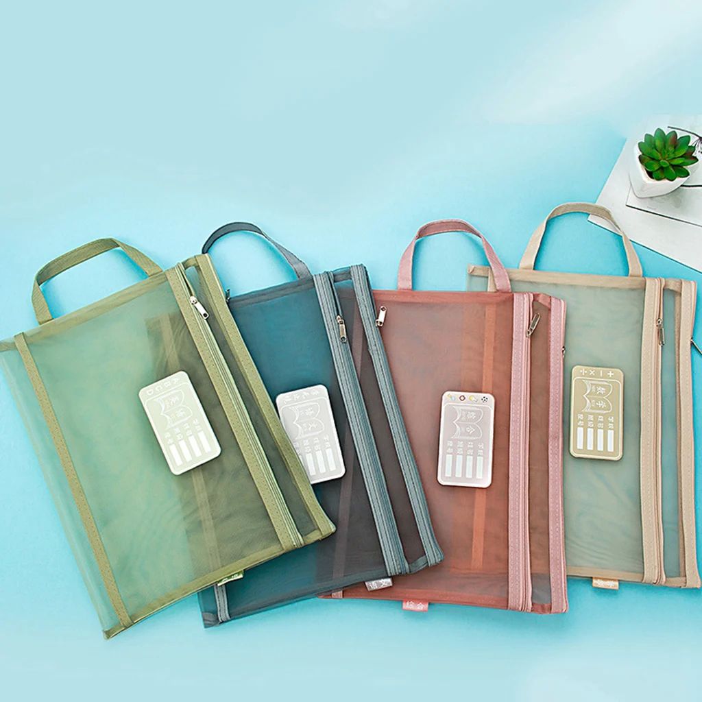 1Pcs Mesh Zipper A4 Stationery Storage Organizer Bag Book Fi