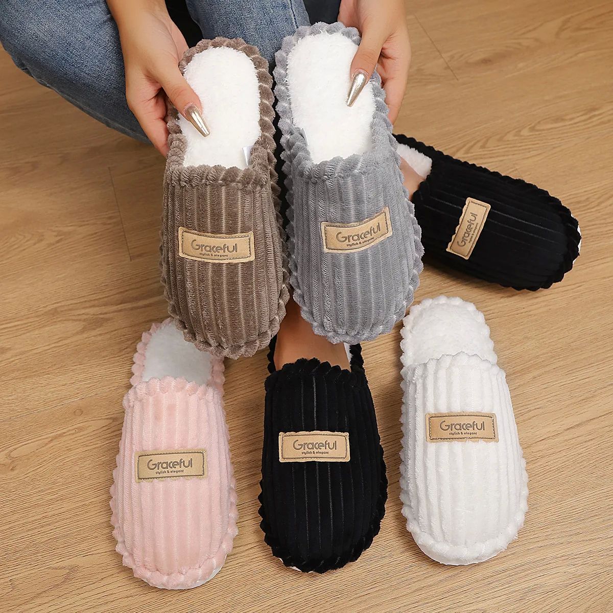 Women's Slippers Home Fluffy Winter Warm Indoor Cotton Slide