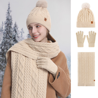 Knitted Hat Women's Hat Scarf Glove 3-Piece Set