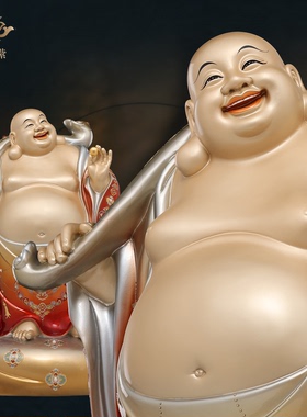 黄铜如意添福弥勒像摆件寺庙家用供奉招财创意工艺品装饰京铜摆件