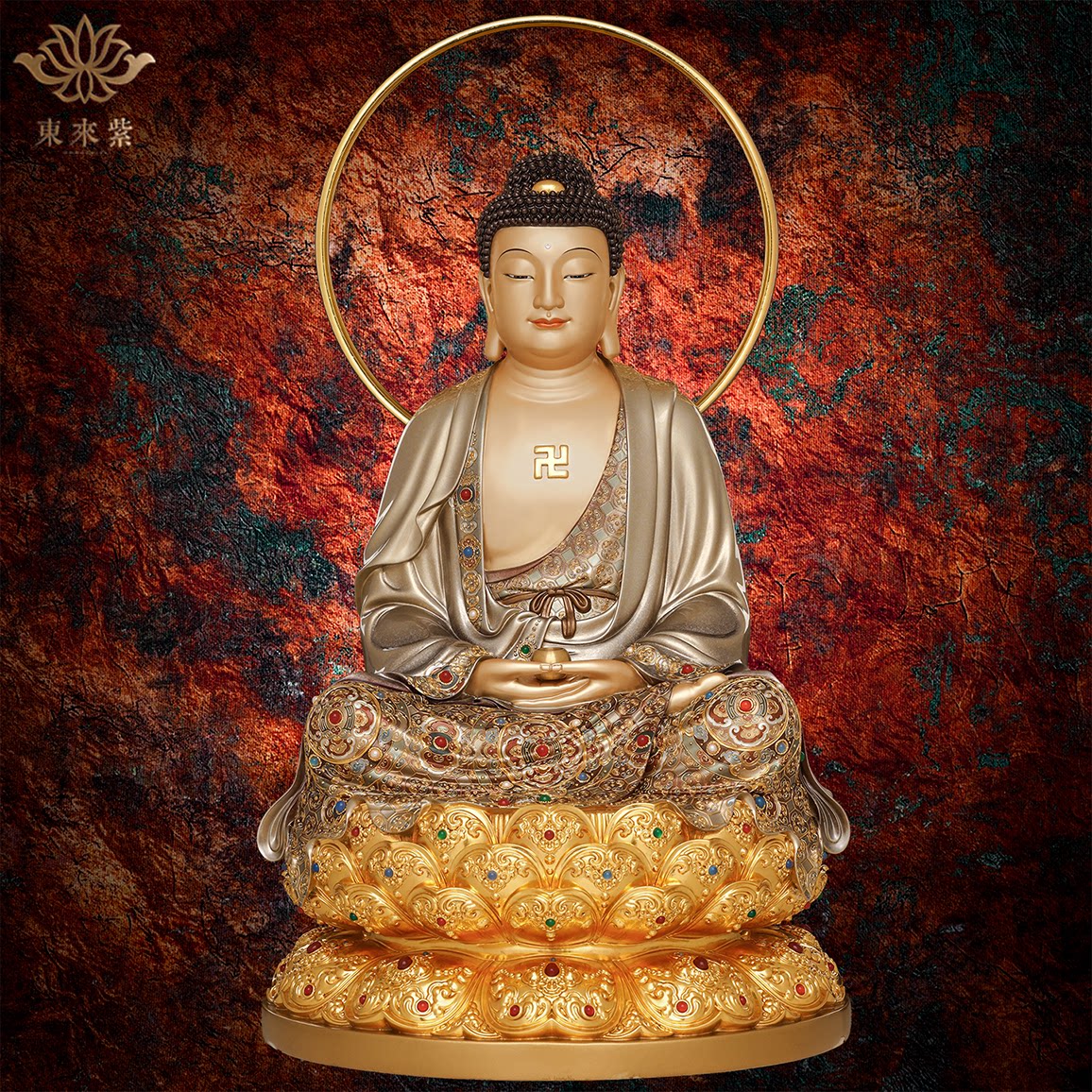 释迦摩尼神像三宝佛像如来佛祖阿弥陀佛药师佛娑婆三圣东来紫铜像