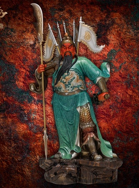 东来紫关公摆件武财神神像铜雕招财供奉铜像关帝圣君京铜伽蓝菩萨