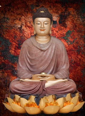 释迦摩尼神像三宝佛像如来佛祖阿弥陀佛药师佛娑婆三圣东来紫铜像