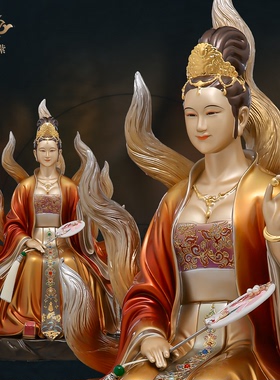 东来紫九尾娘娘九姑娘九公子九尾白狐青丘女神家用供奉京铜铜摆件