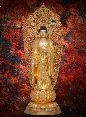 阿弥陀佛雕像大势至菩萨铜像观音摆件京铜台湾紫铜金西方三圣摆件
