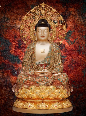 东来紫四巾繁花宝相全堂佛弥勒地藏释迦摩尼观音黄铜工艺摆件