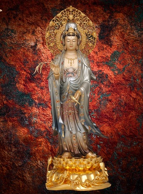观音佛像观世音菩萨家用款供奉南海普陀山纯全铜像东来紫西方三圣