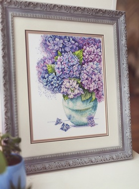 法国DMC十字绣客厅新款卧室植物花卉HC4337紫色绣球花14CT印花