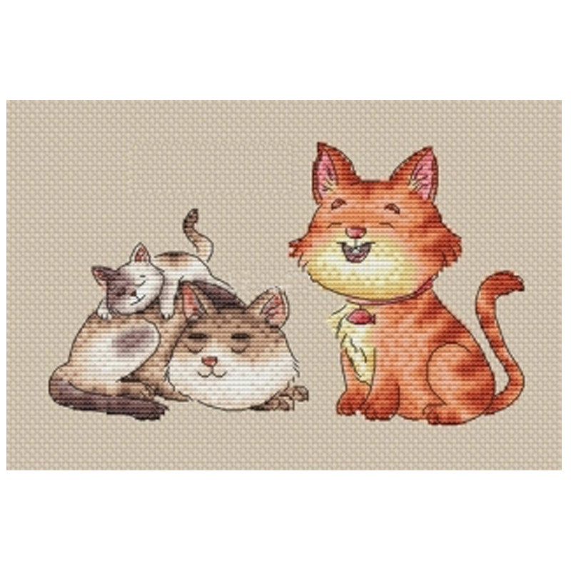 法国DMC十字绣套件卡通动物 A1469猫咪一家 28CT简单印花
