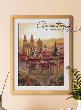 DMC十字绣材料包装饰画 A712金色布拉格 满绣印花