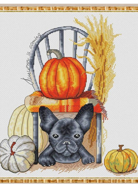DMC十字绣套件小幅 A844秋日南瓜狗狗 客厅装饰画新款