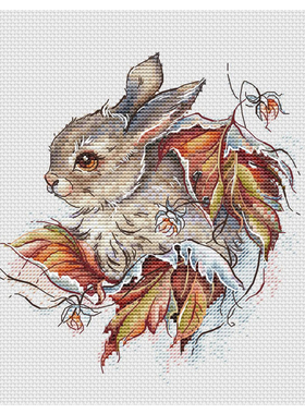 法国DMC十字绣套件卡通动物 A1458秋日小兔 28CT 简单印花