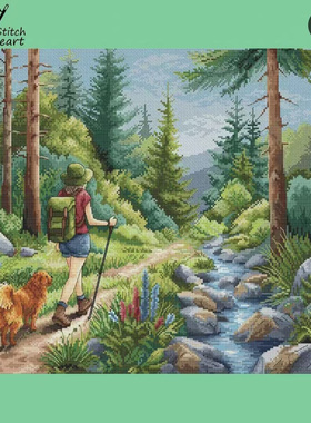 法国DMC十字绣套件风景  A1275森林徒步 满绣 装饰画新款