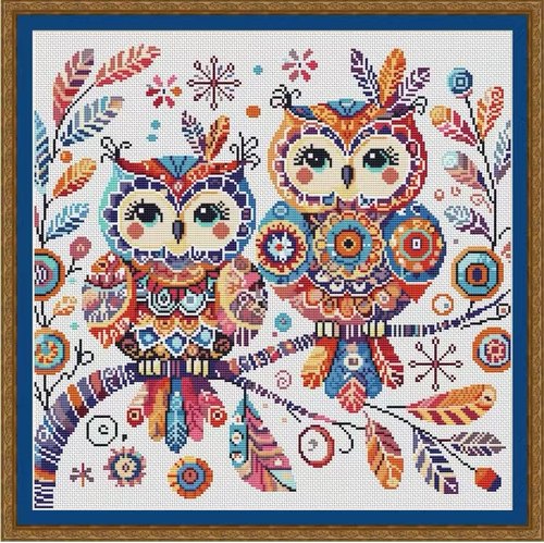 法国DMC十字绣套件动物 A1057猫头鹰波西米亚守护者 25CT规格新款