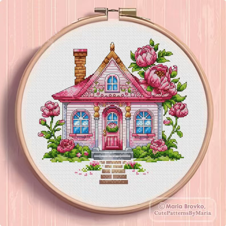 法国DMC十字绣套件 A1496牡丹花小屋 28CT简单印花