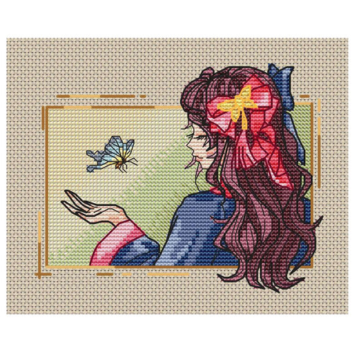 法国DMC十字绣套件卡通人物 A1503蝴蝶女孩 28CT简单印花