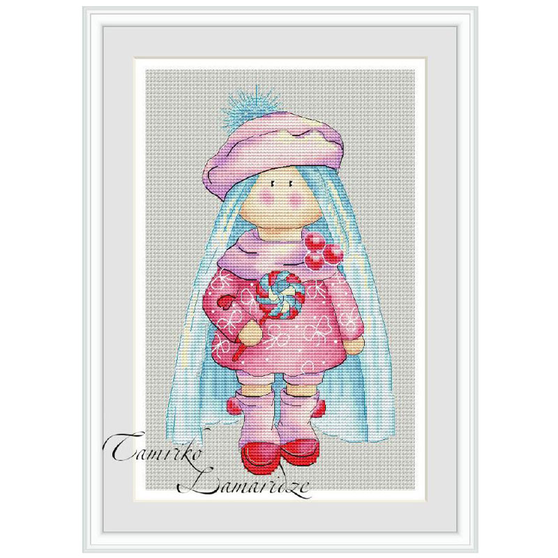 十字绣套件 正品DMC绣线配置 A762可爱小女孩5 14CT印花