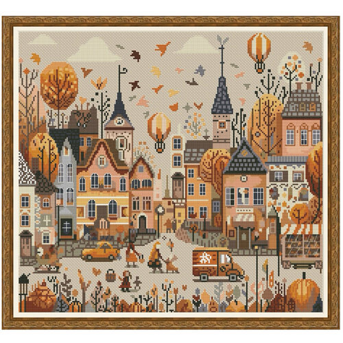 法国DMC十字绣套件建筑风景 A1070和谐的秋日乡村 28CT装饰画新款