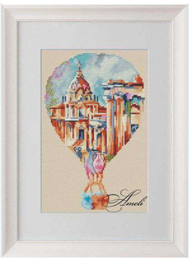 十字绣套件 正品DMC绣线配置 A622水彩城市热气球罗马 亚麻色棉布