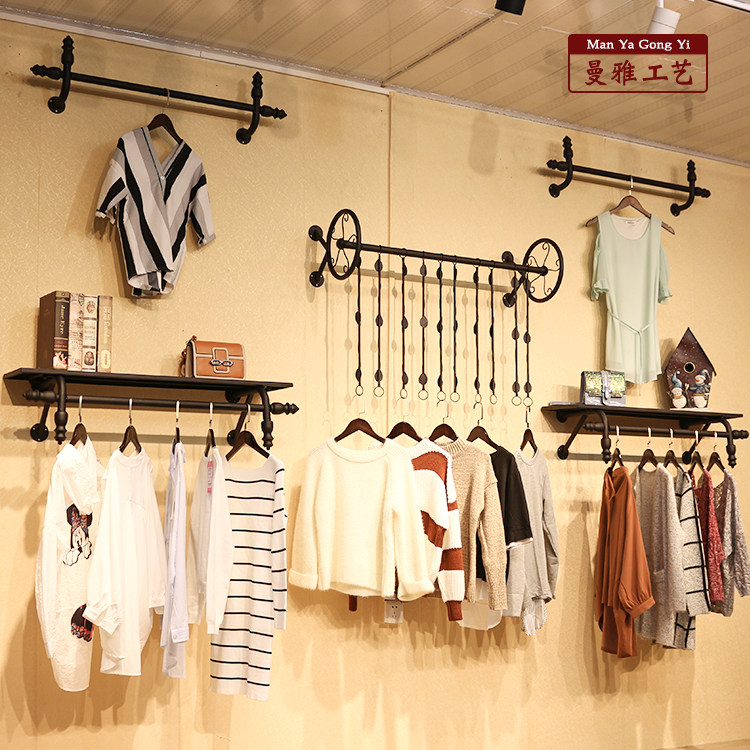 服装店衣架展示架上墙壁挂式衣服架子装饰童装店货架女装墙挂组合