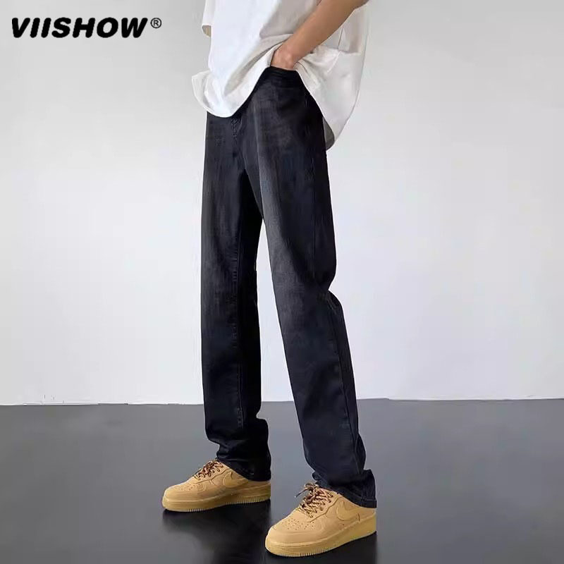 夏季薄款窄版紧身牛仔裤男VIISHOW修身型高街复古水洗窄脚裤潮牌