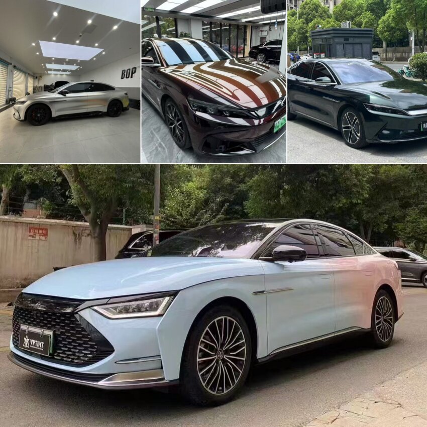 比亚迪改色膜汉祖母石绿整车贴宋唐元秦渐变彩绘定制海豚纳多灰