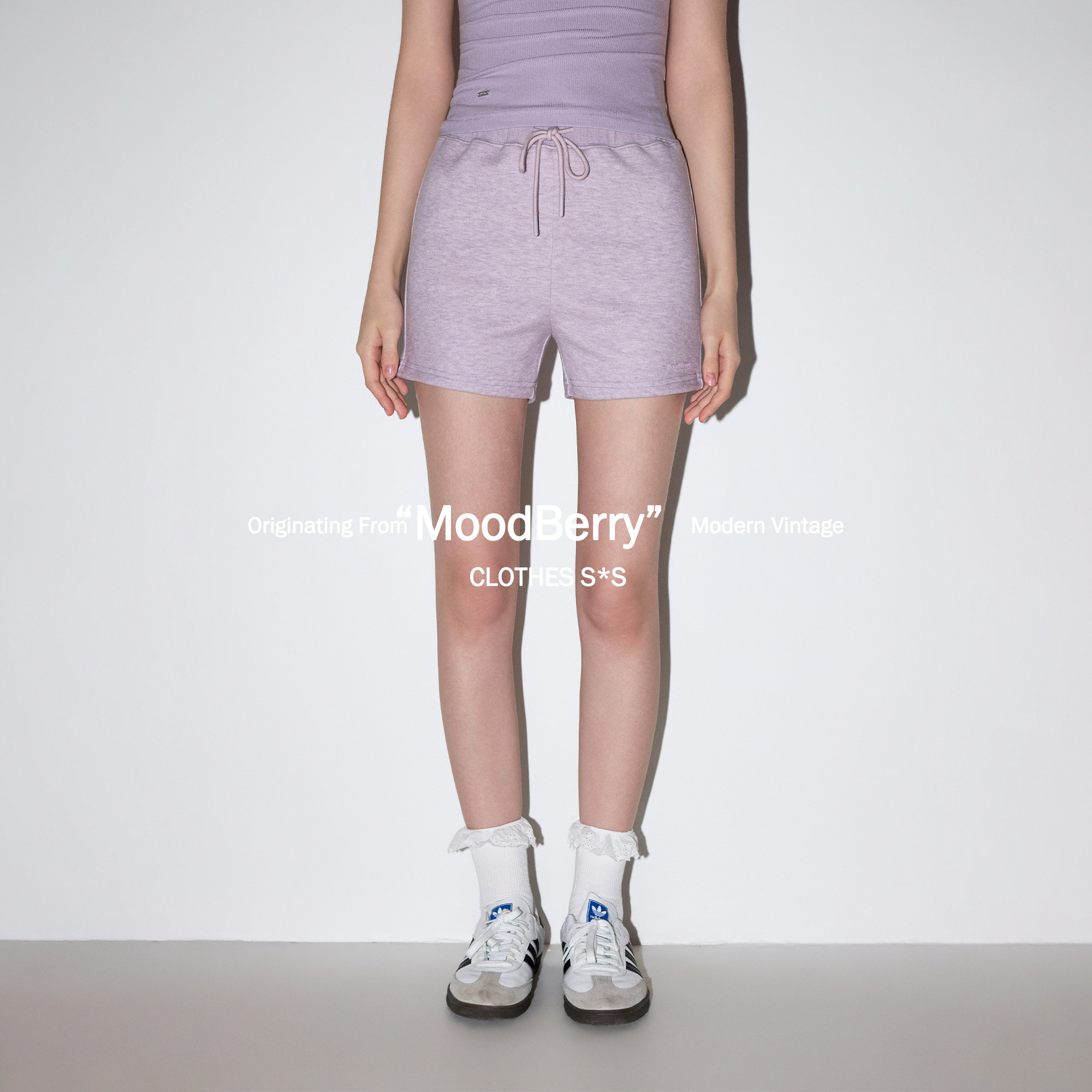 MoodBerry 美式复古纯色运动弹力短卫裤女夏季修身款显瘦抽绳短裤