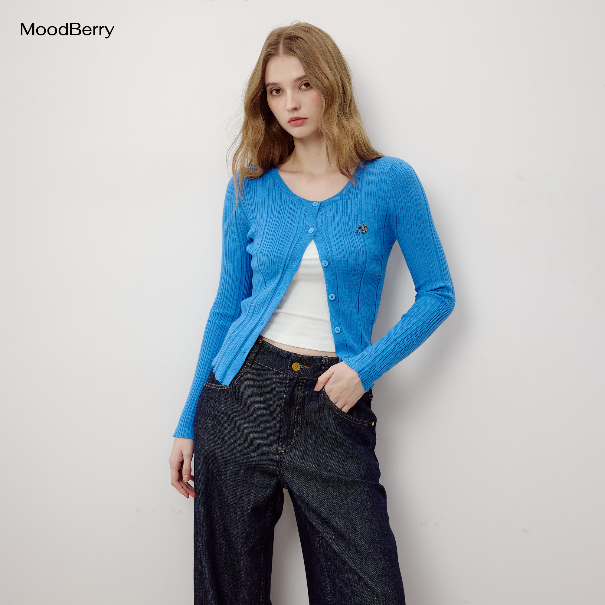 MoodBerry 美式复古纯色针织开衫外套女秋季短款修身显瘦百搭上衣