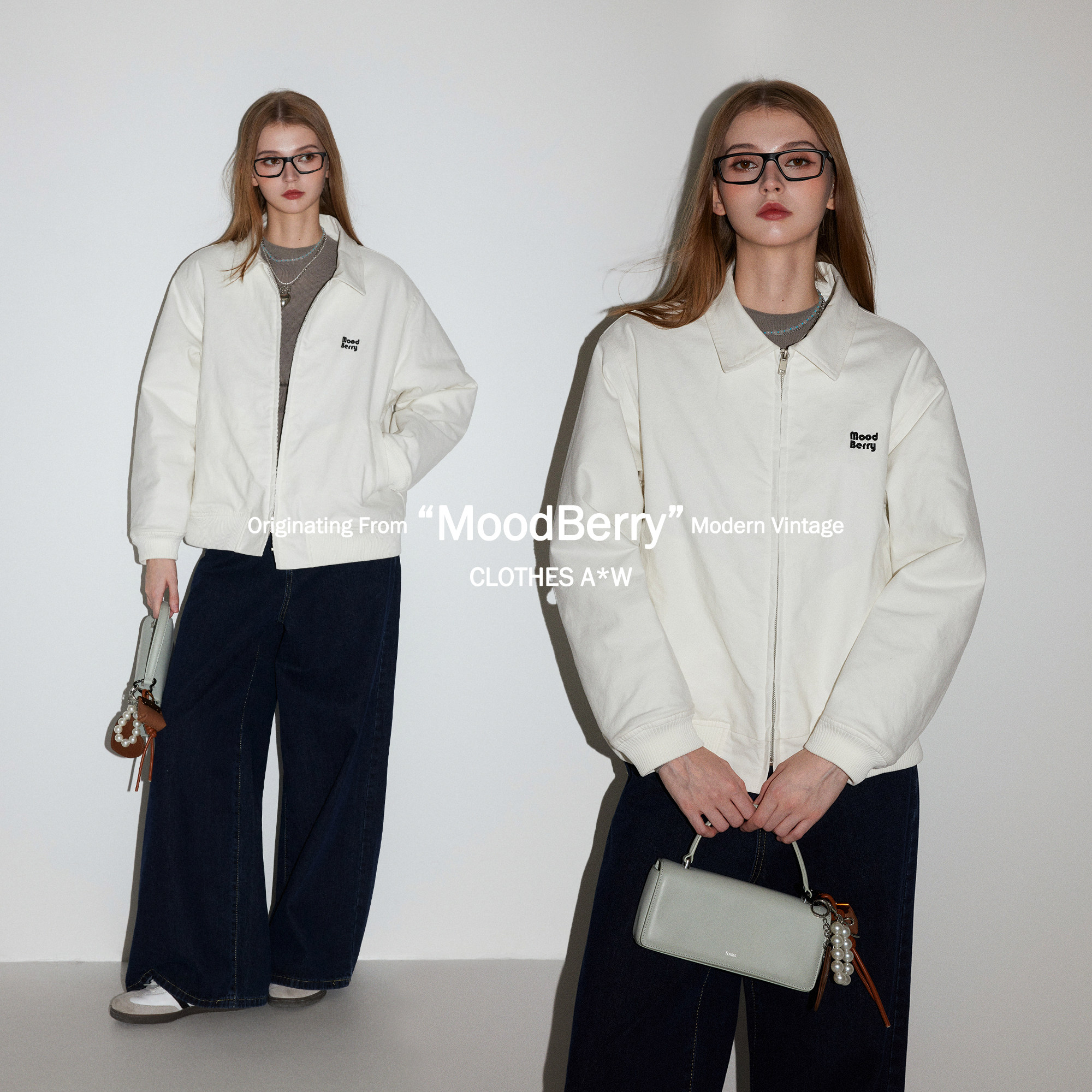MoodBerry 美式复古白色翻领夹克棉服女冬季休闲加厚宽松上衣外套
