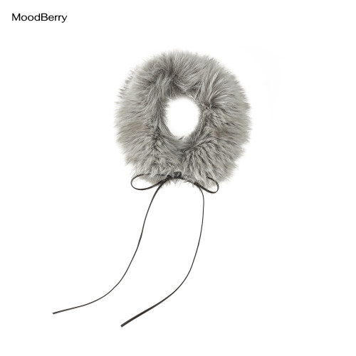 MoodBerry 美式复古双色系带毛领围脖女秋冬百搭保暖围巾脖套配饰