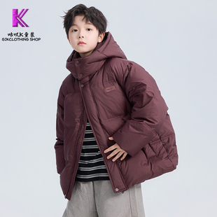 GUJIK男童冬季羽绒服2025新款男孩中大童红色连帽外套潮