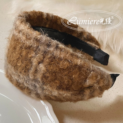 韩国高档棕色泰迪羊绒加厚加宽发箍洋气秋冬百搭新款时尚压发头箍