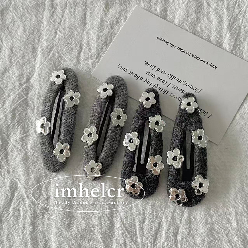 韩系ins灰色镜面小花毛呢发夹气质通勤百搭碎发夹刘海夹发卡新款