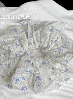 韩国温柔清冷感蓝色小花大肠发圈森系复古清新小碎花马尾发绳发饰