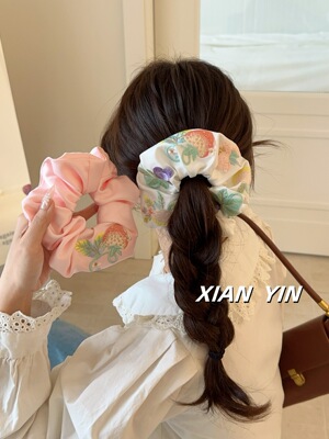 韩国刺绣草莓葡萄缎面质感大肠圈清新甜美弹力发绳文艺少女发饰女