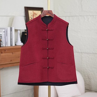 新中式国风红色马甲高级感羊毛双面呢零羊绒2026新款叠穿小外套女