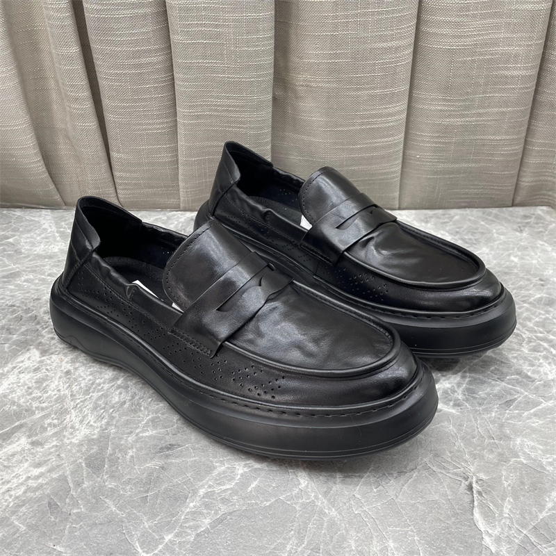 撤柜处理2025夏季新款头层牛皮镂空打孔男凉鞋一脚蹬轻便豆豆鞋男