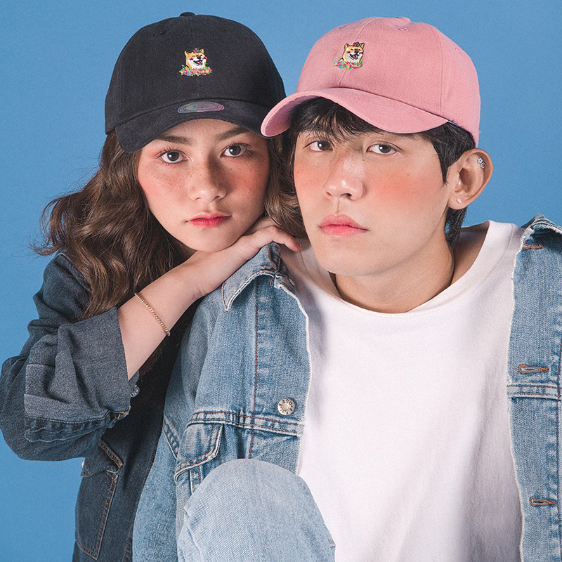 韩国Flipper 萌宠系列 花环柴犬图案 棒球帽 软萌女生 小号鸭舌帽