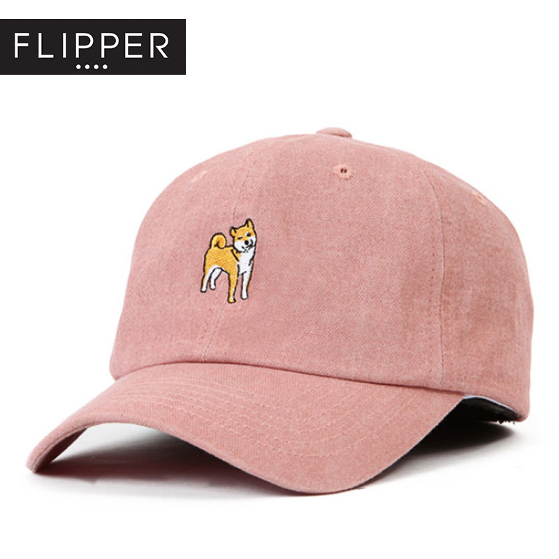 韩国Flipper YAMY同款 柴犬刺绣棒球帽水洗做旧软顶可爱女鸭舌帽