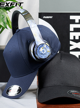 FLEXFIT 高顶棒球帽全封闭弹力鸭舌帽黑色男士帽子秋天遮阳五片帽
