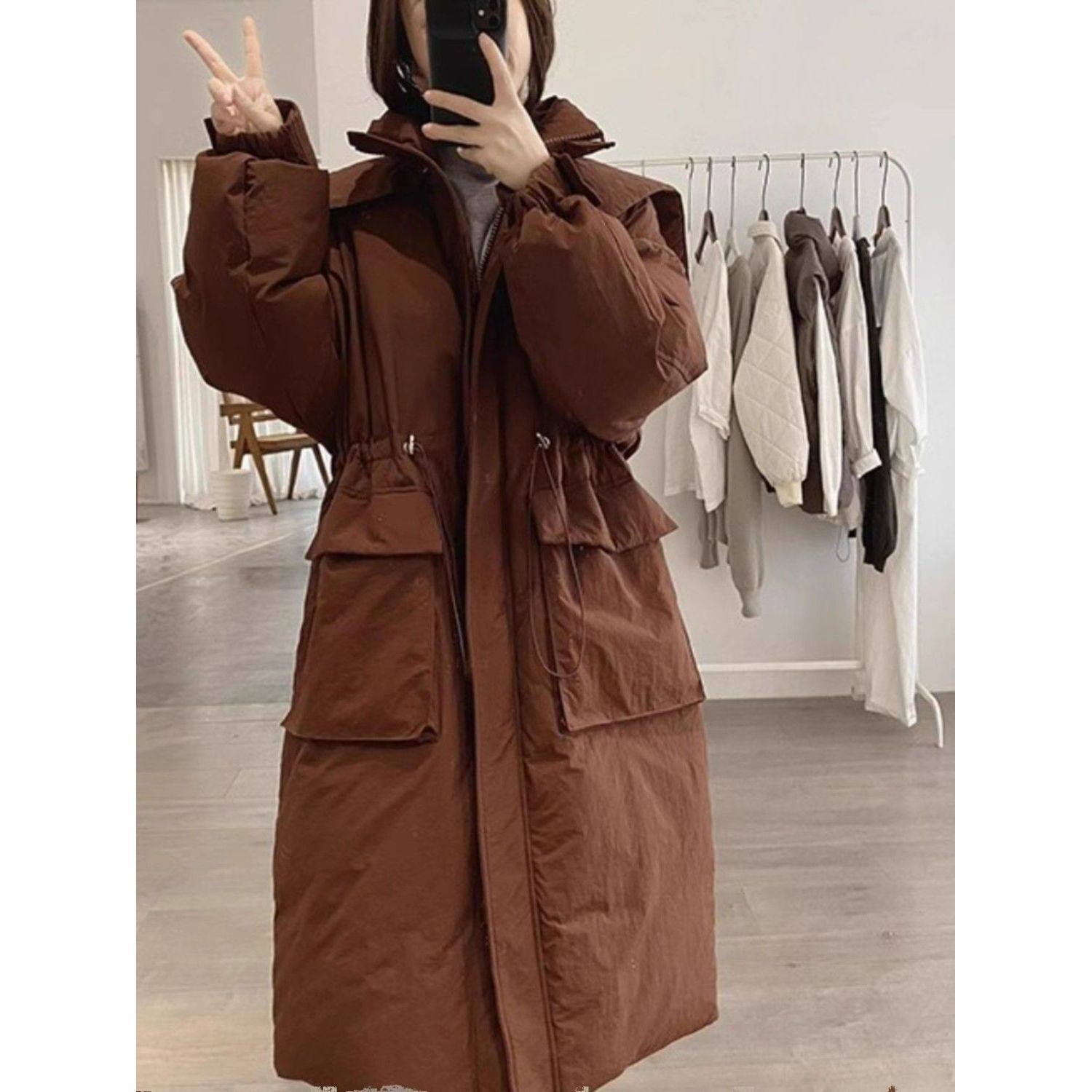 韩版东大门收腰中长款羽绒服女2025冬新款海军领宽松加厚过膝外套